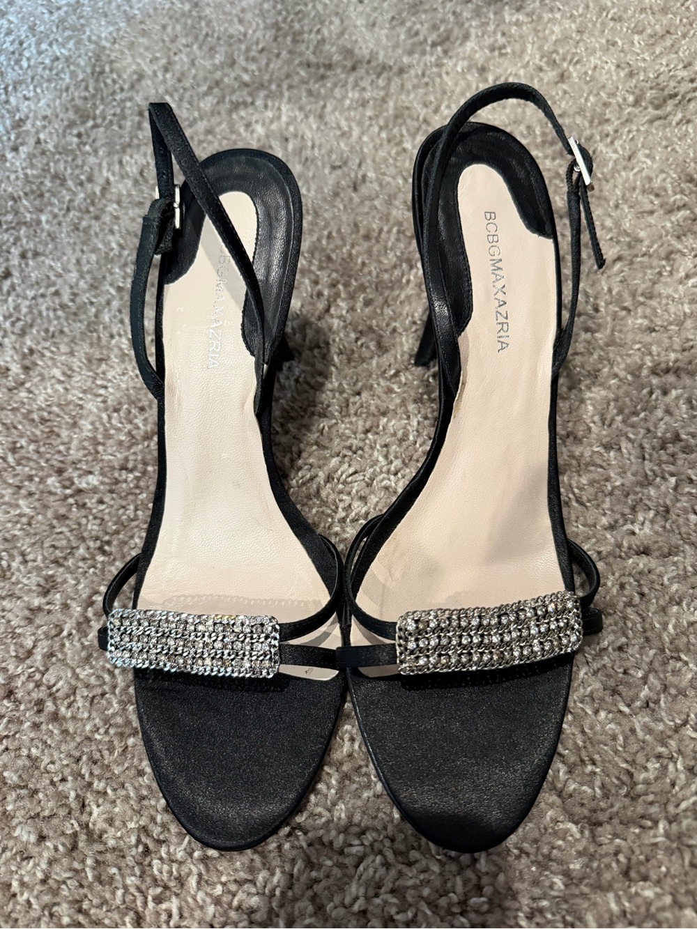BCBGMaxAzria Black Slingback Heels with Crystal Toe Straps